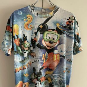 90s MICKEY ミッキーマウス Tシャツ M クルーネック 総柄 古着