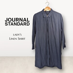 ジャーナルスタンダード シャツワンピ ロングシャツ ネイビー/紺 麻/リネン ロング丈 長袖