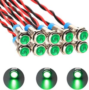 緑 KILIGEN 10個 6mm 1/4インチ AC/DC 12-24V LED メタル インジケーター ライト 防水 信号ラン