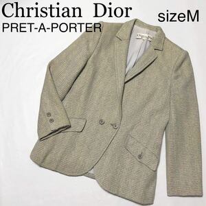 Christian Dior PRET-A-PORTER クリスチャンディオールプレタポルテ　テーラードジャケット ツイード　ウール　sizeM グリーン系