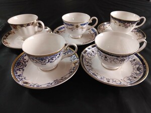 ORIENT EXPRESS オリエントエクスプレス カップ＆ソーサー 5客 セット 金彩 絵変わり ボーンチャイナ ティー N.I. Bone China 花柄