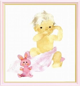 ◎いわさきちひろ『ピンクのうさぎとあかちゃん』複製画★人物画【新品】