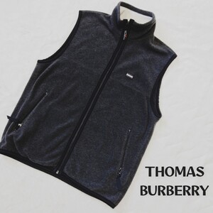 THOMAS BURBERRY/トーマスバーバリー*フリースベスト*メンズL*大きいサイズ*ダークグレー*日本製*三陽商会*洗えます*ジップアップ