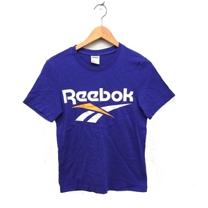 リーボック Reebok ロゴ プリント Tシャツ カットソー 半袖 丸首 コットン 綿 XS パープル 紫 /FT30 レディース