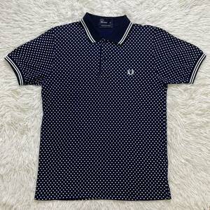 FRED PERRY フレッドペリー 半袖ポロシャツ◆サイズM メンズ トップス ドット柄 コットンピケ 綿 ネイビー 月桂樹刺繍