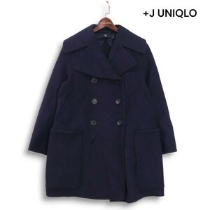 【美品 21AW】+J UNIQLO ユニクロ × ジルサンダー 秋冬♪ ウール ダブルフェイス ピーコート Pコート Sz.M レディース 紺　K4T02313_C#N