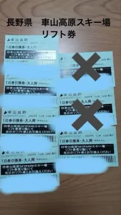 車山高原スキー場1日引換券 大人用 ５枚セット