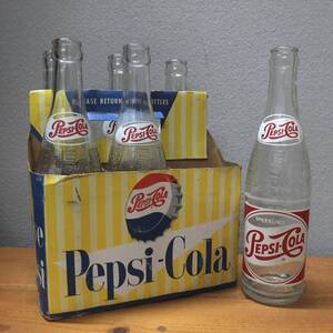 ヴィンテージ 1950年代 当時物 ペプシコーラ PEPSI 瓶 ボトル カートン 箱付き 6本セット アメリカ USA 製 看板 レトロ コカコーラ 7UP