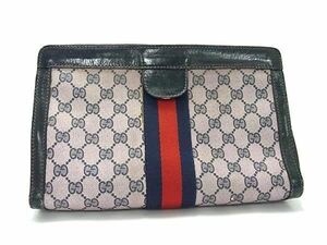 1円 GUCCI グッチ オールドグッチ ヴィンテージ GG柄 PVC×レザー クラッチバッグ セカンドバッグ ピンク系×ネイビー系 BI2359