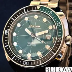 【レトロ感】BULOVA/ブローバ/メンズ腕時計/お洒落/グリーン.シルバー色