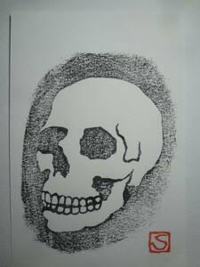 出品者作 木版画『 スカル 』 オリジナル 版画　髑髏　骨　頭蓋骨　アート 芸術 アート ハンドメイド 