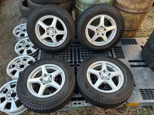 175/80R15 (90Q) ダンロップ WINTER MAXX SJ8 社外品ホイール 15インチ 15x5.5JJ +41 114.3/5H スタッドレス 中古4本 2021年製 バリ山