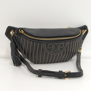 【中古】TORY BURCH ボディバッグ ウエストバッグ フリンジ レザー ブラック