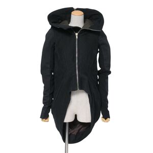 MG3997☆イタリア製 リックオウエンス Rick Owens ジップアップジャケット フーデッドコート フード付 変形 コットン ブラック サイズIT38