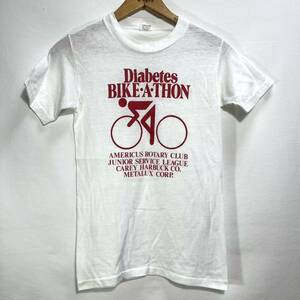 ■ 女性用 70s 80s ビンテージ USA製 Sportswear Diabetes Association 糖尿病 協会 イラスト メッセージ シングルステッチ Tシャツ 白 ■