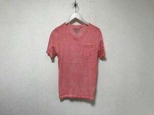 本物アヴィレックスAVIREXコットンVネック後染め柄半袖TシャツメンズサーフアメカジミリタリービジネススーツピンクS