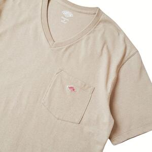 新品未使用 タグ付き DANTON ダントン ポケット Vネック Tシャツ POCKET JD-9088 半袖 トップス カットソー ベージュ ロゴワッペン L