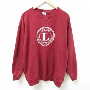 XL/古着 リー Lee 長袖 スウェット メンズ 00s ロンドン エレメンタリー スクール 大きいサイズ クルーネック 濃赤 レッド 2