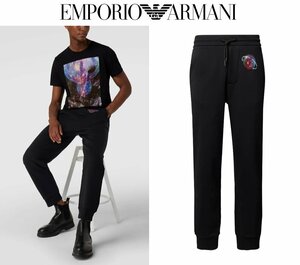 7万新品◆XS◆EMPORIO ARMANI アルマーニ◆黒ギャラクシー グラフィックプリントスェットパンツ『Surreal』1円