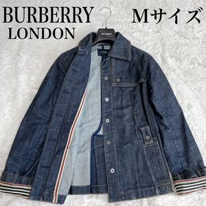 美品 BURBERRY デニムジャケット カバーオール ストライプ バーバリー ブルゾン ストライプ ボーダー