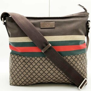 美品 GUCCI グッチ ディアマンテ シェリーライン ショルダーバッグ 斜め掛け バッグ ナイロン ブラウン レディース メンズ 270410 USED