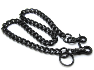 真鍮無垢 DOUBLE CLIP WALLET CHAIN 喜平 カット面 ダール艶消し BLACK/黒マットブラックナスカン付フックコードロングウォレットチェーン