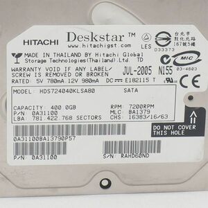 HITACHI HDD HDS724040KLSA80 ハードディスク 400GB SATA 3.5インチ 管14777