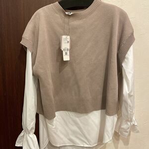 ★新品★ニット付ブラウス 2way M 定価2,990円 グレージュ セーター 長袖 WOMEN ニット 兼 重ね着 カットソー