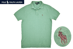 Y-4397★送料無料★Polo by Ralph Lauren ポロ ラルフローレン★正規品 グリーン緑色 ポニーロゴ刺繍 鹿の子 半袖 ポロシャツ Ｍ