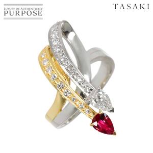 タサキ TASAKI 13号 リング ルビー 0.33ct ダイヤ 0.35ct/0.24ct K18 YG イエローゴールド 750 Pt プラチナ 指輪 Diamond Ring 90249526