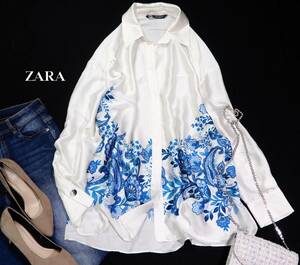 ザラ ZARA 大人素敵スタイル☆ 微光沢 とろみ 柄 シャツ ブラウス M 