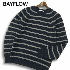 BAYFLOW ベイフロー 秋冬 ウール★ ラグラン ボーダー ニット セーター Sz.2　メンズ ネイビー × グレー　A4T09931_9#K