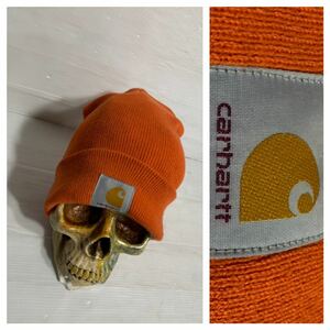 carhartt カーハート　ワークインプラグレス　国内正規　オレンジ　ロゴパッチ付き　ニットキャップ　ニット帽子　ワッチキャップ