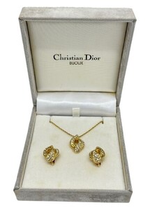 Christian Dior クリスチャンディオール BIJOUX ビジュー ネックレス イヤリング セット ジルコニア ゴールド