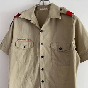 BOY SCOUTS ボーイスカウト USA製 ワークシャツ M ベージュ 古着 大きめ