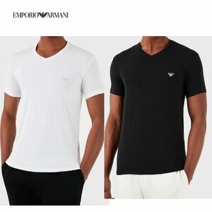 エンポリオアルマーニ　2枚組　Tシャツ　インナーTシャツ　アルマーニ　XLサイズ　EMPORIO ARMANI モダール素材　シルキー　黒白　Vネック