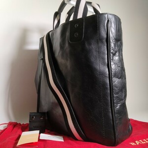 美品 BALLY トートバッグ 2way トレインスポッティング ショルダー 肩掛け 斜め掛け A4可 ビジネス ネームケース 保存袋 ブラック バリー 