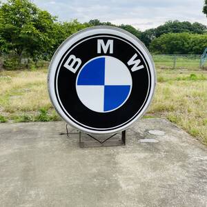 BMW　特大　看板　電気　直径90cm ●縦100cm ●重さ13㎏　　店舗　什器　蛍光灯　点灯確認済み　欧州　ドイツ　車　ガレージＸＺ3063