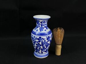 【福蔵】唐物 花瓶 染付 青花 時代物 高16cm