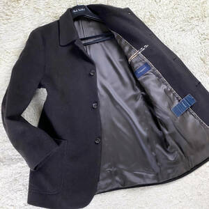 極美品カシミヤXXL～XL.LL!BURBERRY LONDONナポレオンコートノバチェック柄パイピング最高級ピュアカシミヤ入黒茶大きいバーバリーロンドン