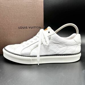 1円 【未使用級】 LOUIS VUITTON ルイヴィトン メンズ モノグラム エンボス加工 スニーカー シューズ 靴 LVロゴ レザー ホワイト6 1/2 25.5