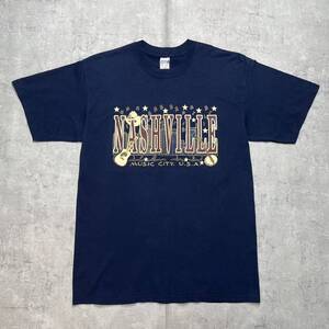 ギルダン　 nashville tシャツ　ミュージック　ネイビー　Ｌサイズ