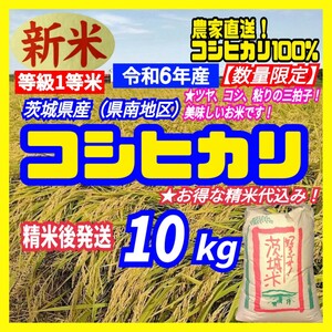 令和6年産 茨城県産 新米 コシヒカリ 一等米 白米 精米代込み 10Kg 10キロ お米 精白米 うるち米 ②