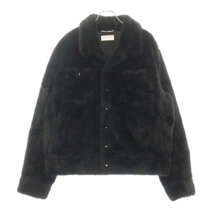 サンローランパリ 23AW ANIMAL FREE FUR SHORT DENIM JACKET フェイクファーショートデニムジャケット ブラック 713737 Y4F86