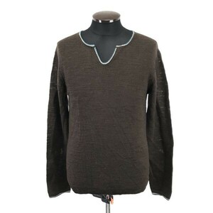 美品★ボイコット/BOYCOTT★ニットセーター【3/メンズL/茶/brown】スリットネック/Tops/Shirts◆sBH865