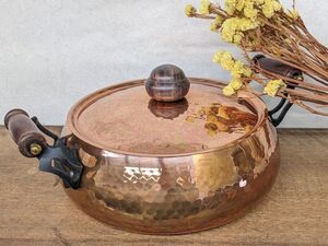 kk608● 【デッドストック】新光金属 COPPER 100 HOME WARE おでん鍋 槌目入り S-1056 銅製 両手鍋 キャンプ アウトドア/80