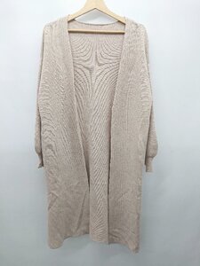 ◇ natural couture ナチュラル ノーカラー ロング 長袖 ニット カーディガン サイズF ピンクベージュ レディース P