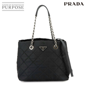 未使用 展示品 プラダ PRADA 2way トート ショルダー バッグ ナイロン サフィアーノレザー ブラック 1BG740 シルバー 金具 90236473