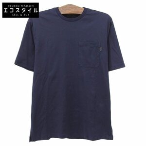 美品 PRADA プラダ ロゴタブ ポケット Tシャツ トップス メンズ ネイビー S UJN658 22年製