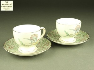 【宇】BA025 ウェッジウッド Wedgwood ハミングバード カップ＆ソーサー 二客 珈琲碗